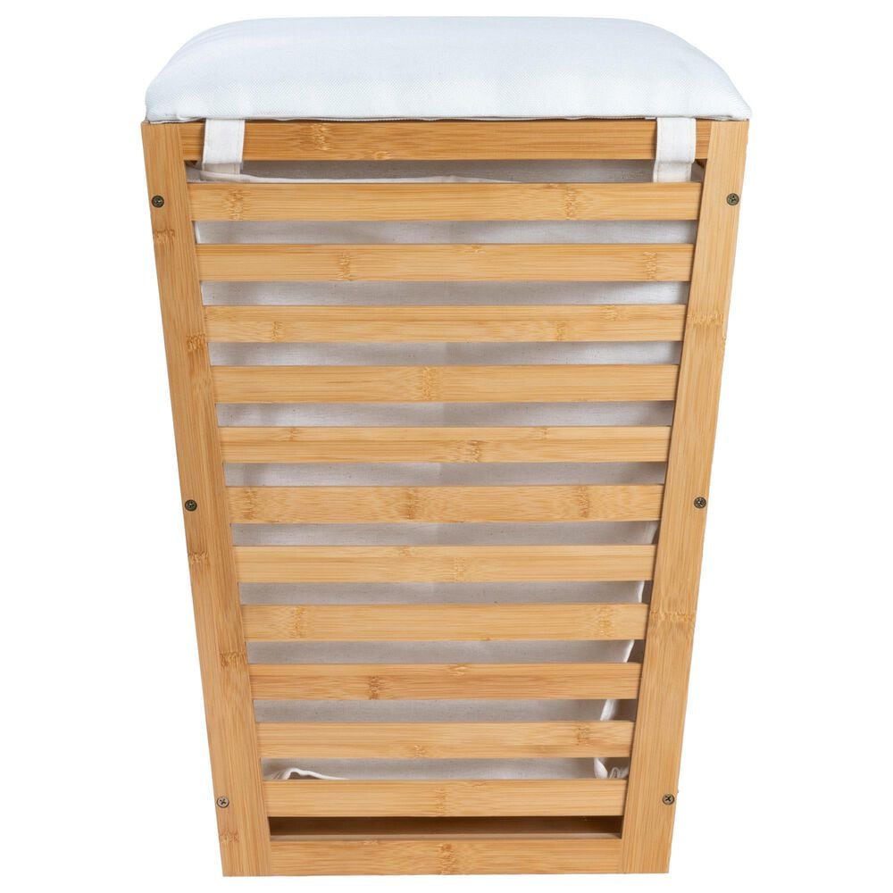 Household Essentials Slatted Hamper with Cushioned Lid and Removable Bag in Natural, , large