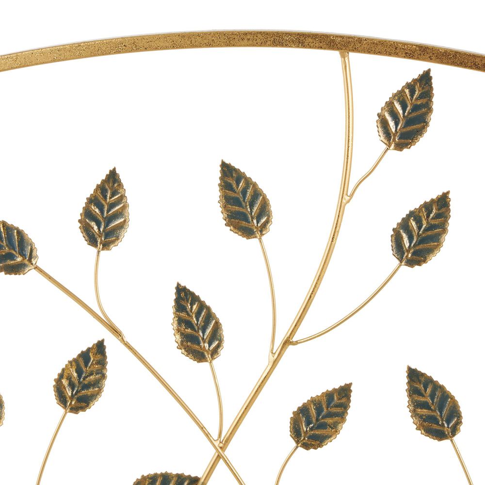 Maple and Jade Leaf Foldable Three Panel Fireplace Screen in Satin Gold, , large