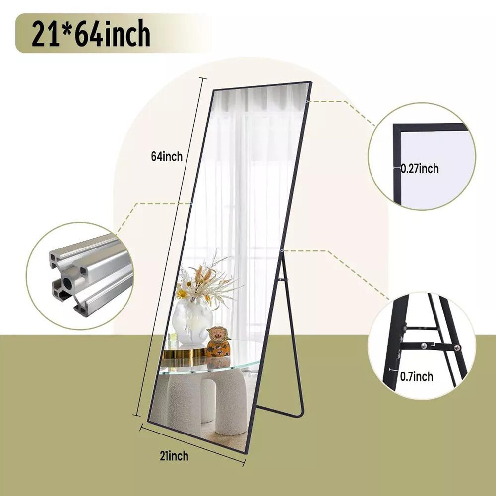 HOMLUX 64" x 21" Rectangular Leaning Floor Mirror in Black, , large