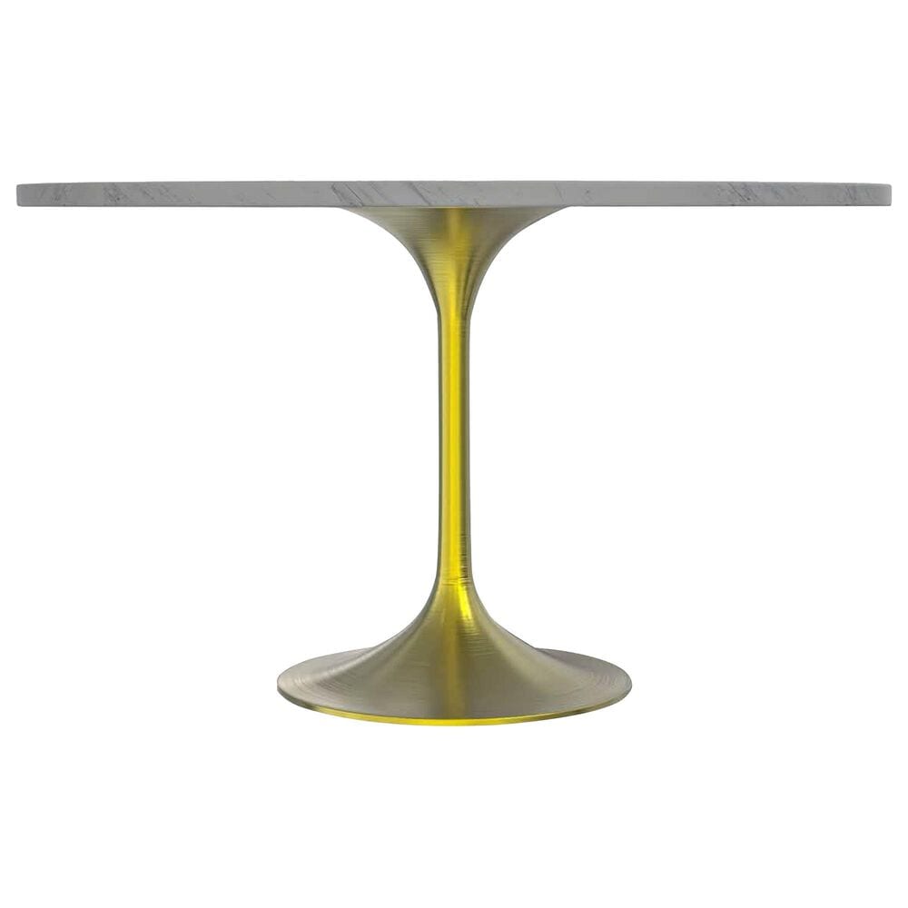 Leisuremod LeisureMod Verve Collection 48 Round Dining Table, Brushed Gold Base with Laminated White Marbleized Top, , large
