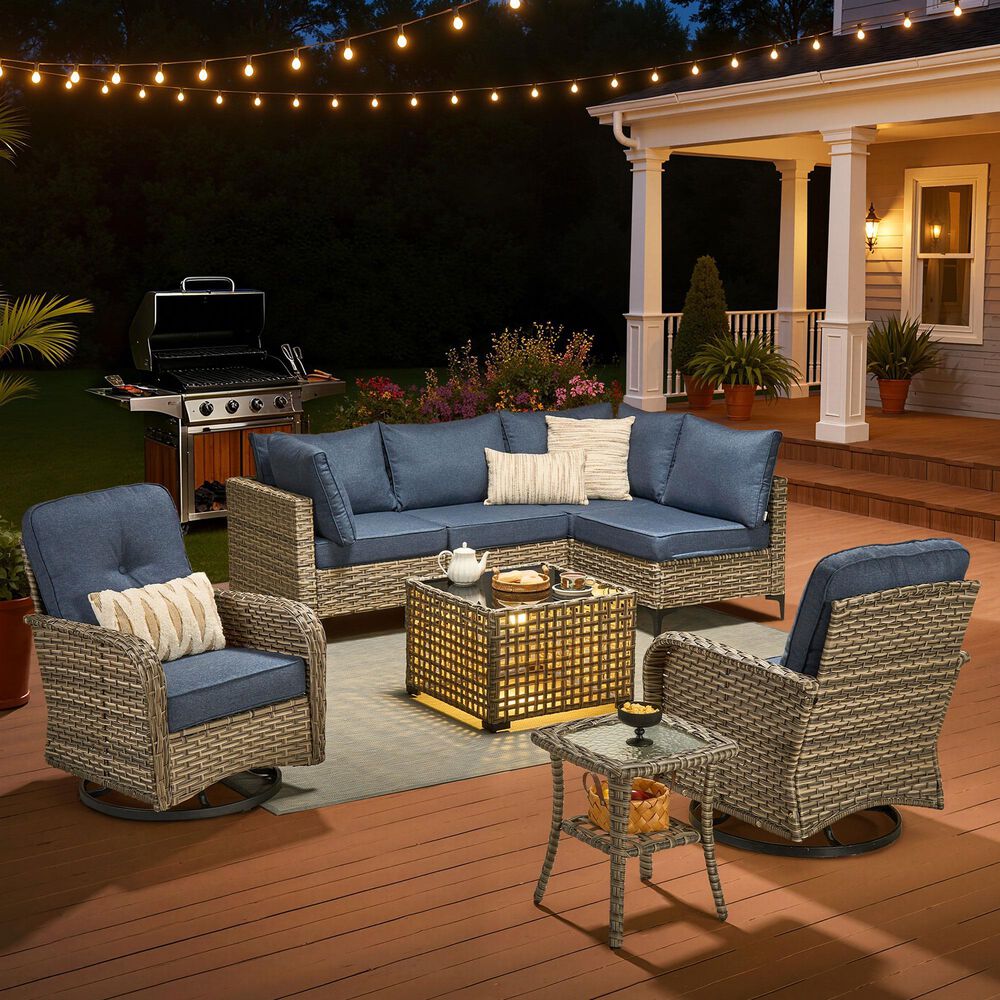 HOMLUX 8-Piece Outdoor Modular Sofa Conversation Set in Denim Blue, , large