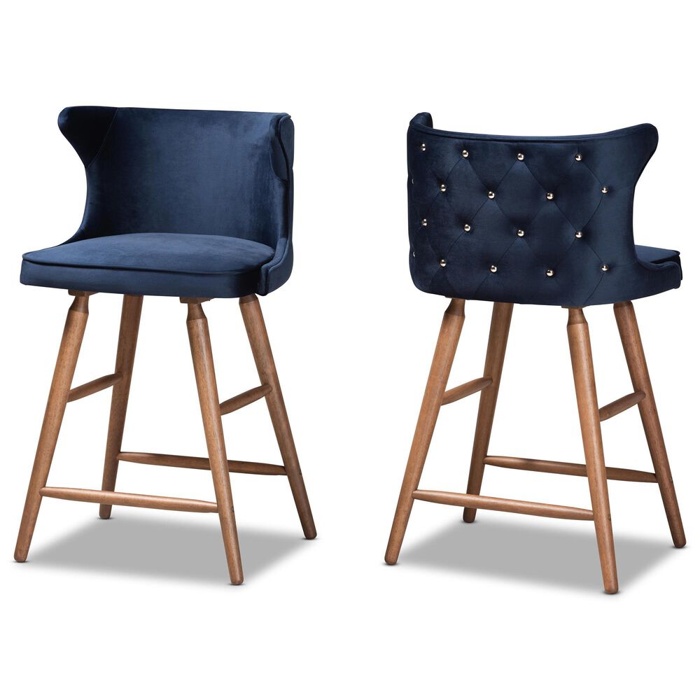 Baxton Studio Sagira Counter Stool in Navy Blue/Brown (Set of 2), , large