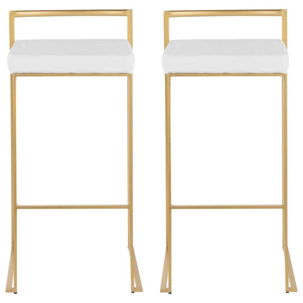 Lumisource Fuji Stackable Barstool with White Velvet Cushion in Gold &#40;Set of 2&#41;, , large