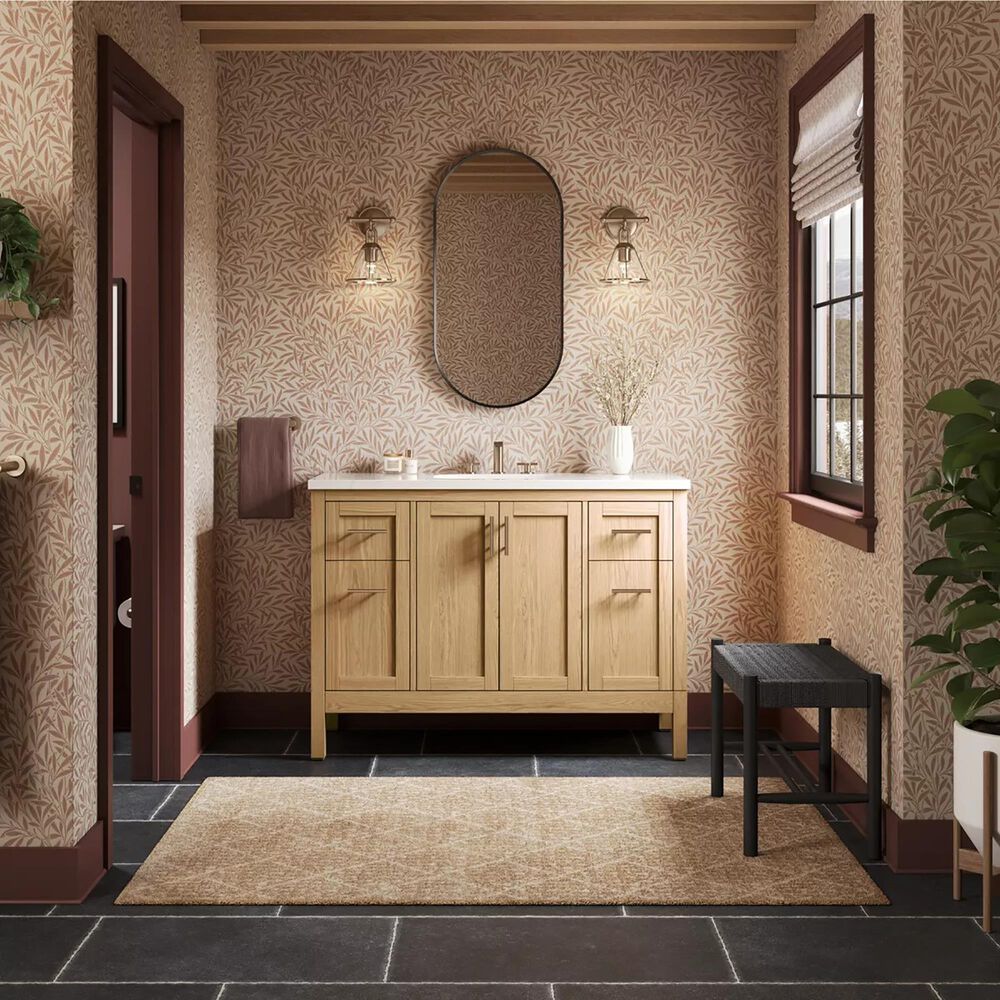 Kohler Hadron 48" Single Bathroom Vanity in Light Oak with 3 cm Bianco Bella Quartz Top and Oval Sink, , large