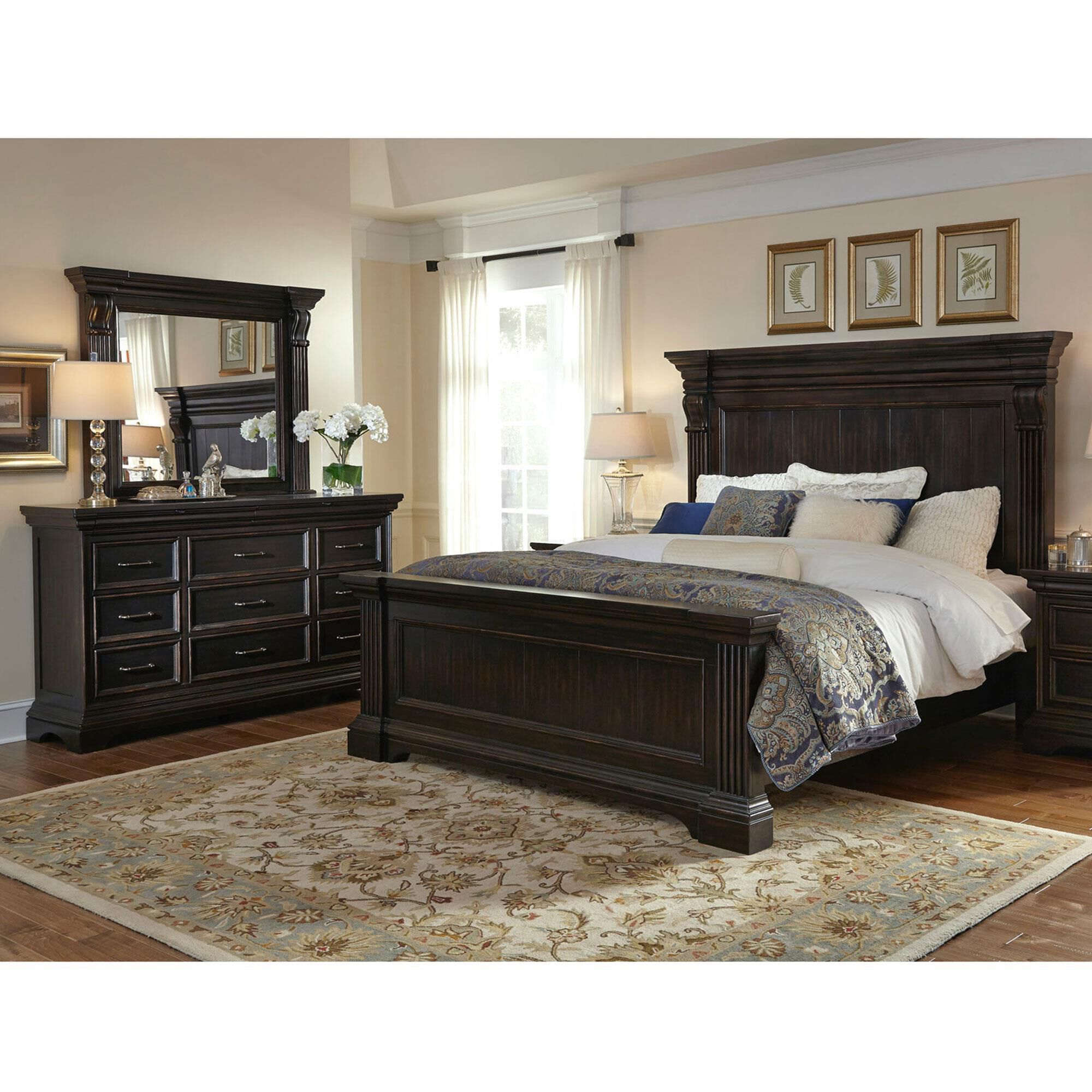 Nicolette Home Caldwell 3 Piece Queen Panel Bedroom Set in Deep Brown