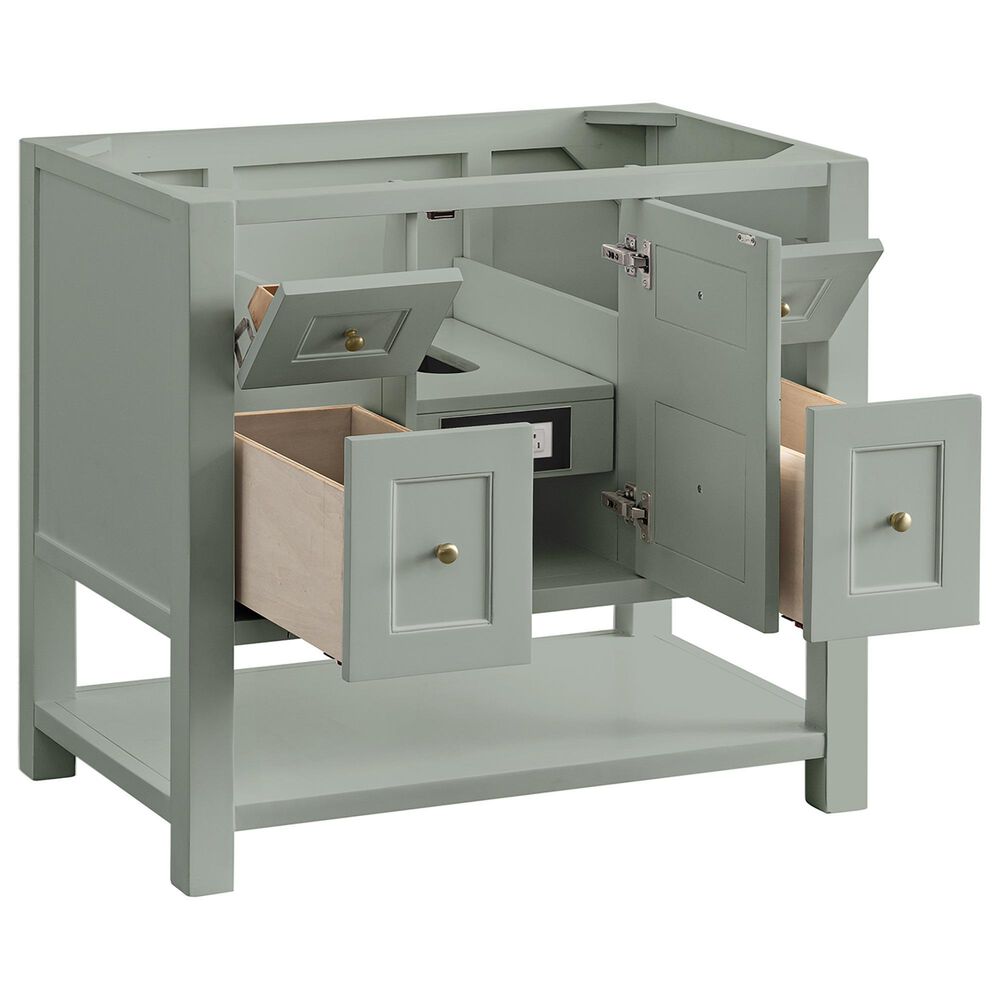James Martin Vanities Breckenridge 36&quot; Single Bathroom Vanity in Smokey Celadon with 3 cm Victorian Silver Quartz Top and Rectangular Sink, , large