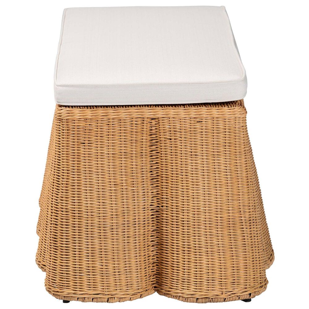 bali &amp; pari Palm Rectangle Ottoman with Light Honey Rattan in White, , large