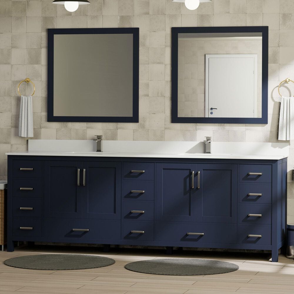 Lexora Home Jacques 84" Double Bathroom Vanity in Navy Blue with 2 cm White Quartz Top and Rectangular Sinks, , large