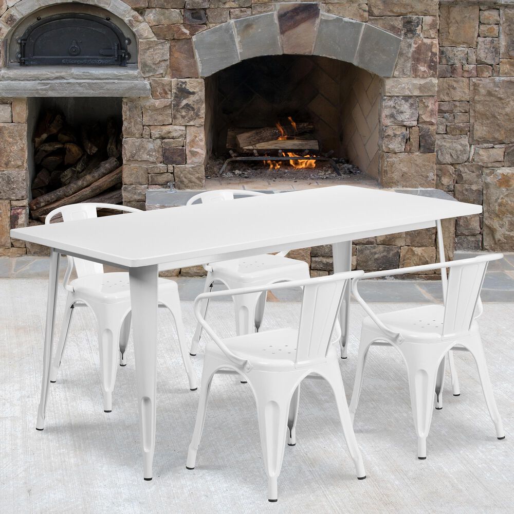 Flash Furniture 5-Piece Metal Dining Table Set in White, , large