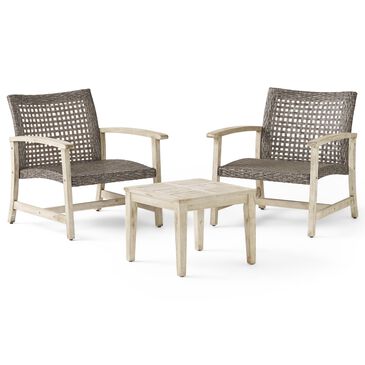 Noble House Hampton 3-Piece Patio Chat Set in Black and Light Gray, , large