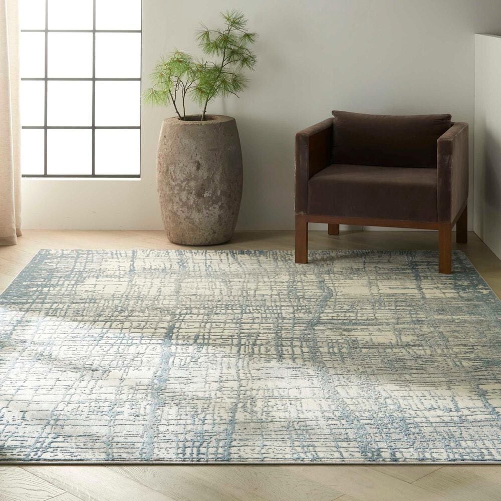 Nourison Rush 7&#39; x 10&#39; Ivory and Blue Area Rug, , large