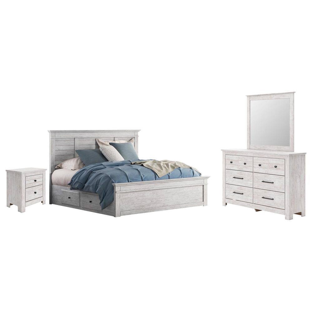 Ashley Makidern 4 Piece King Storage Bedroom Set with Four Drawers in Whitewash, , large
