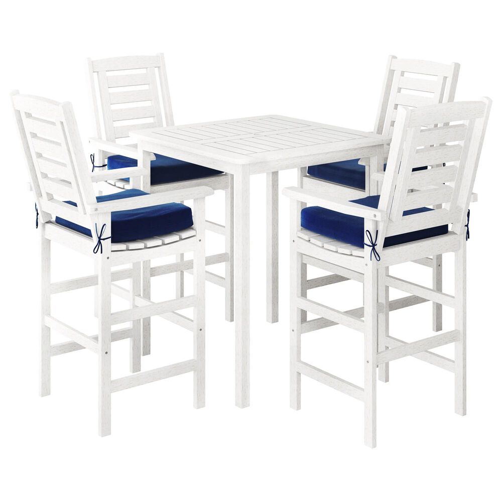 CorLiving Miramar 5-Piece Patio Bar Set in White/Navy Blue, , large