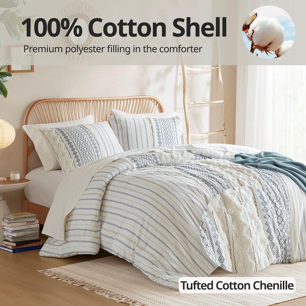Hampton Park Imani 3-Piece Full/Queen Comforter Set with Chenille in White and Navy, , large