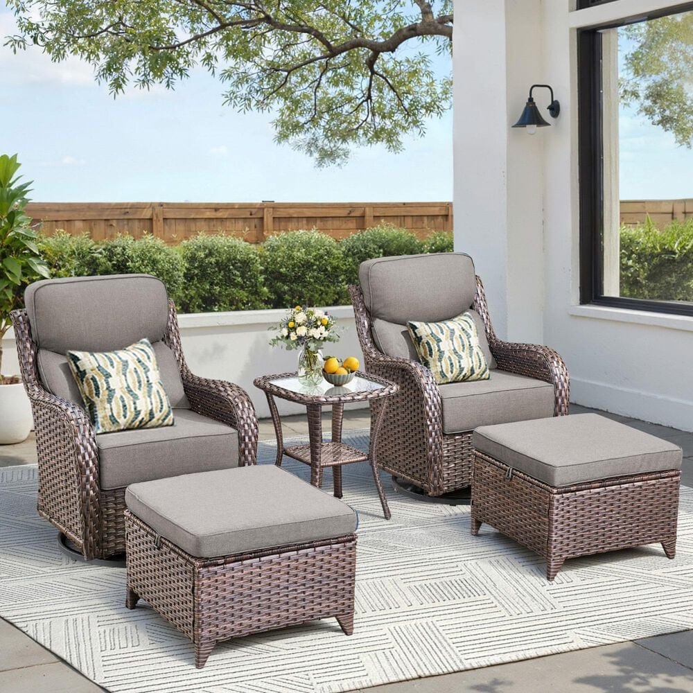 Sunwell Garden Patio Ottoman with Gray Cushion in Brown (Set of 2), , large