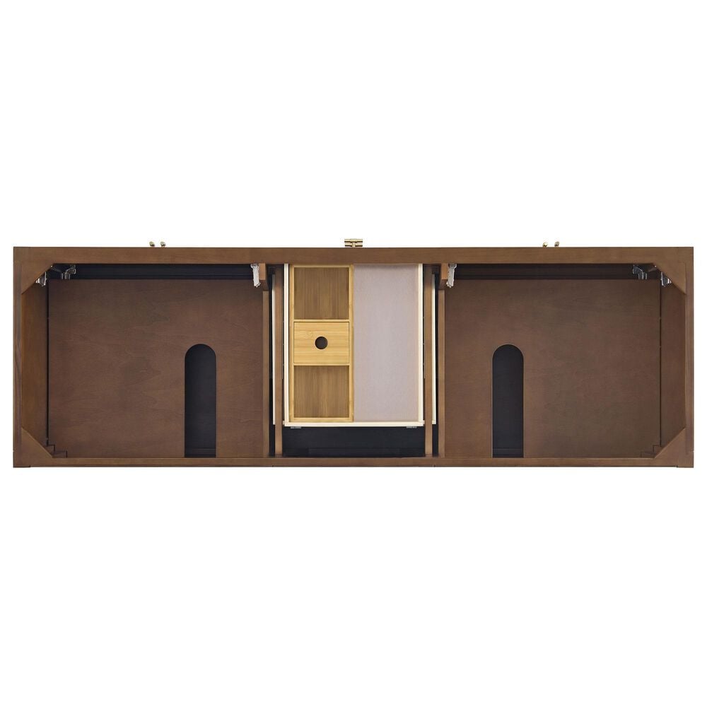 James Martin Vanities Myrrin 72" Double Bathroom Vanity in Mid-Century Walnut with 3 cm Eternal Jasmine Pearl Silestone Top, Rectangular Sinks and FreePower Wireless Charger, , large