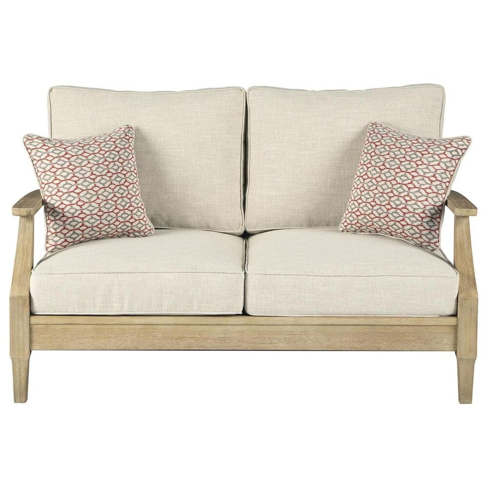 Ashley Clare View Loveseat with Beige Cushion in Antique Teak, , large