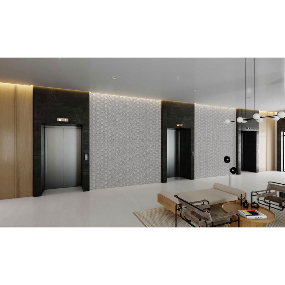 Soho Studio MJ Rain Flower Bardiglio Nouvelato, White Carrara and Black Jade Dot 12.4" x 14.13" Marble Mosaic Sheet, , large