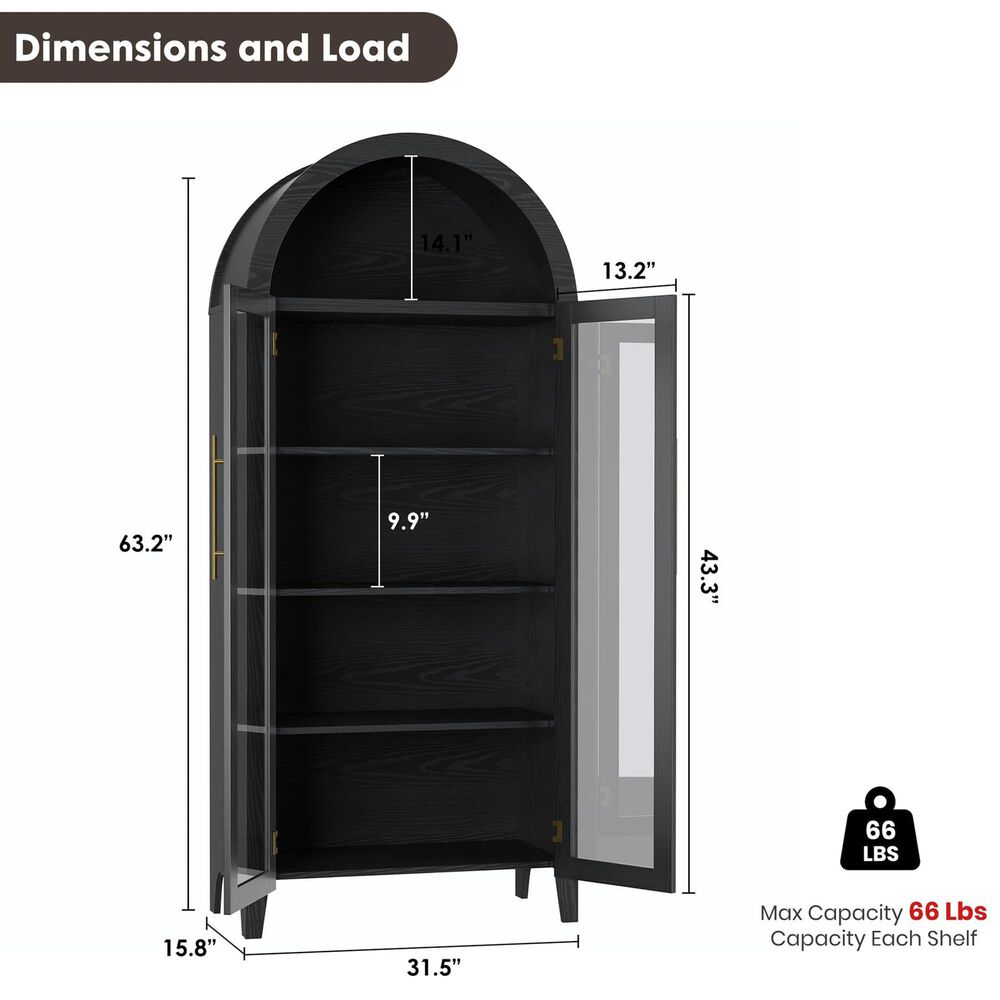 GARVEE 63" Arched Kitchen Pantry Cabinet in Black, , large