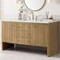James Martin Vanities Hudson 60" Single Bathroom Vanity in Light Natural Oak with 3 cm Ethereal Noctis Quartz Top, Rectangular Sink and FreePower Wireless Charger, , large