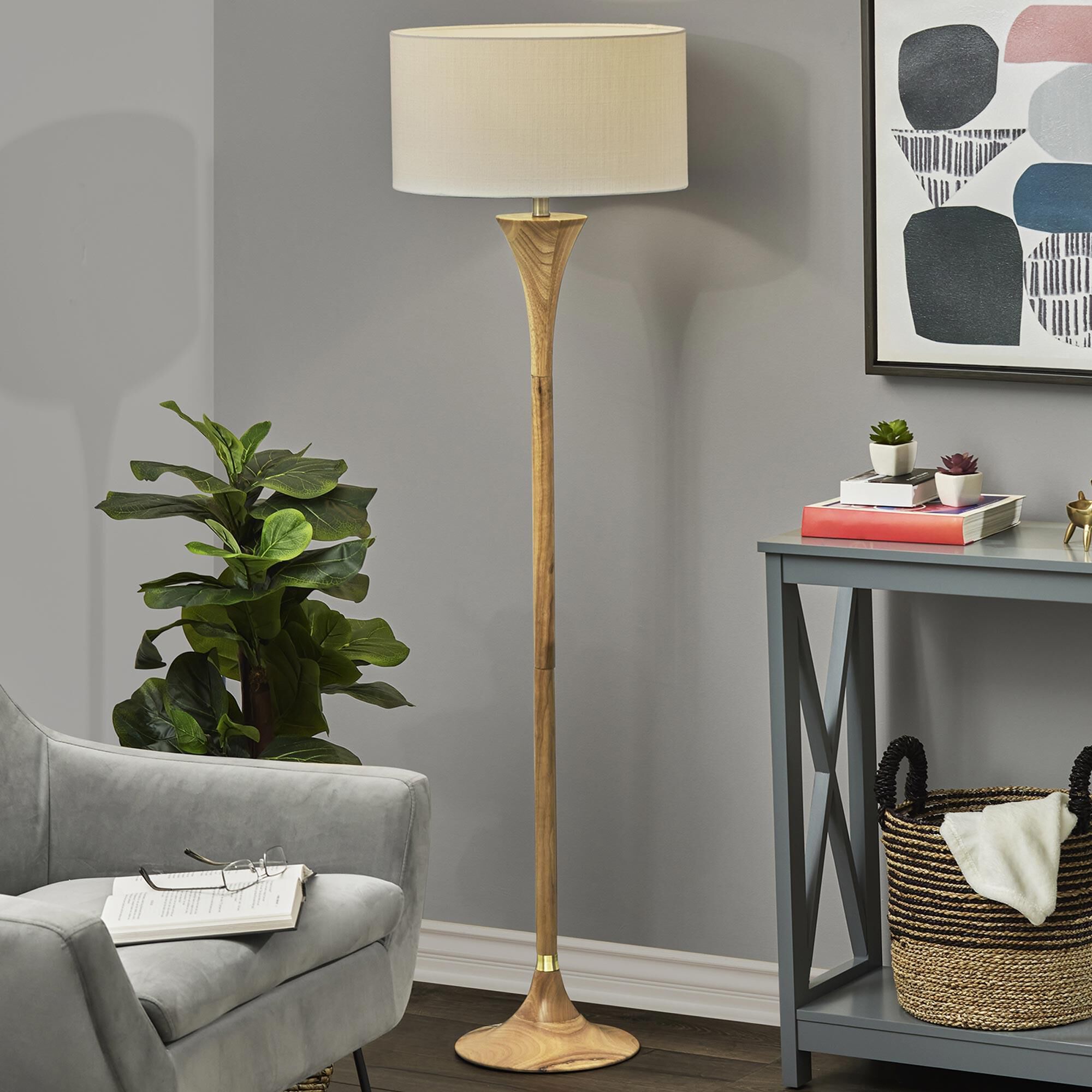 Adesso Rebecca Floor Lamp in Natural and Antique Brass NFM