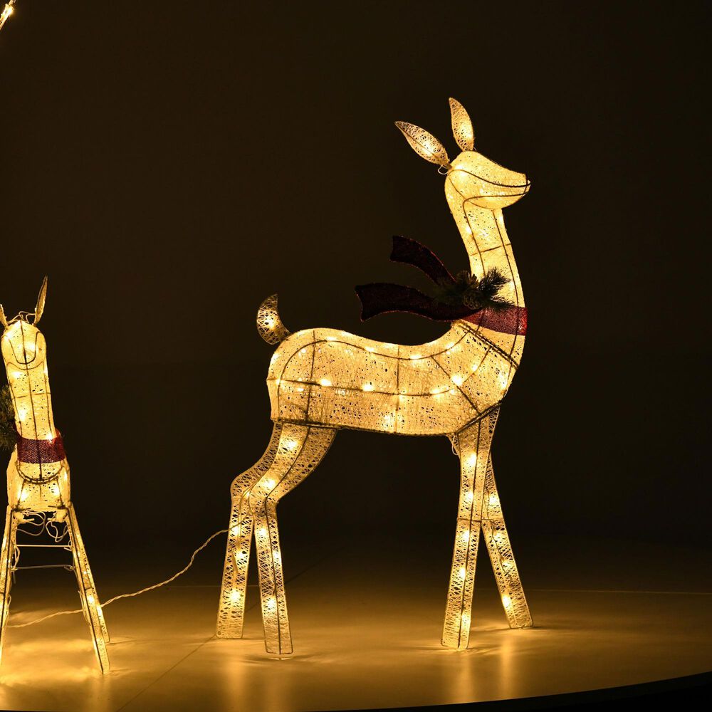 HOMLUX 3-Piece Cotton Rope Reindeer with Warm White LED Lights in White, , large