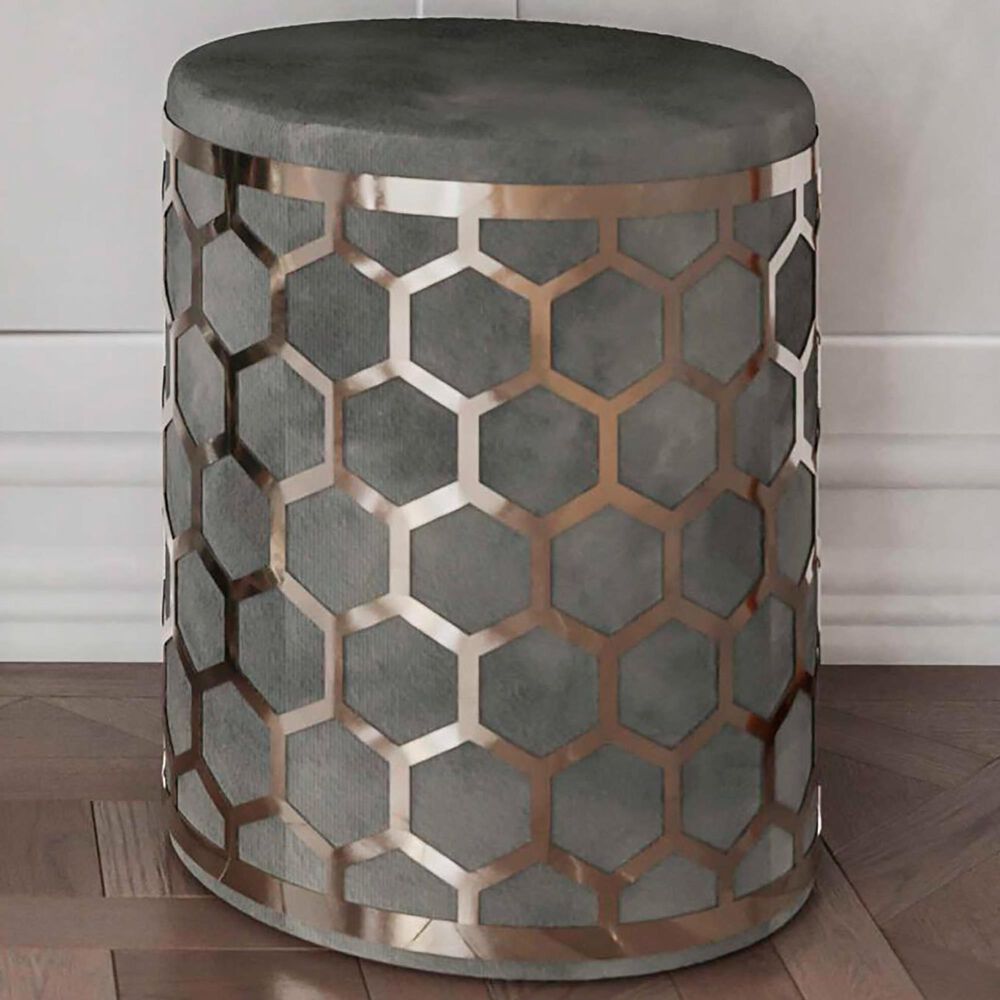 Tov Furniture Aubrey Ottoman in Grey Velvet, , large