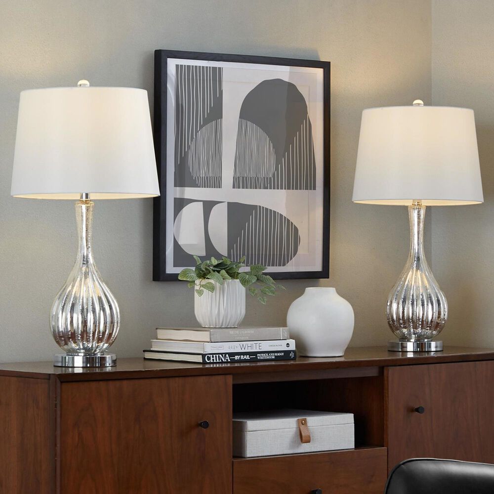 LumiSource Jenny Glass Table Lamp in Silver Crackle and Chrome (Set of 2), , large