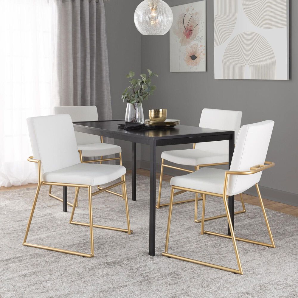 LumiSource Dutchess Side Chair with White Faux Leather Cushion in Gold (Set of 2), , large