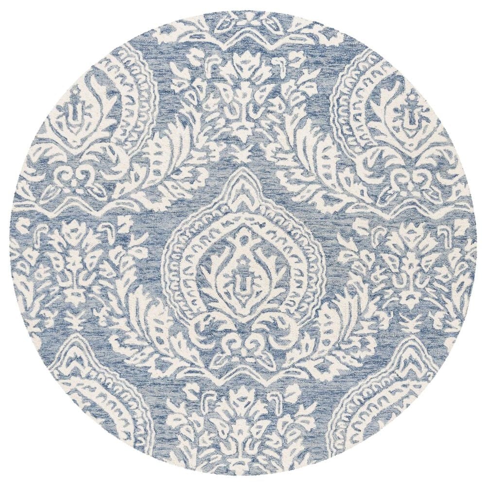 Safavieh Micro-Loop MLP512M 5" Round Blue and Ivory Area Rug, , large