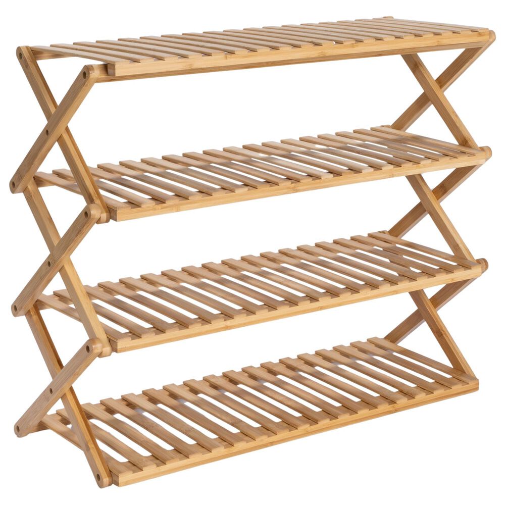 Household Essentials 4-Tier Folding Shoe Rack in Natural, , large