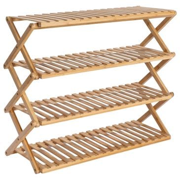 Household Essentials 4-Tier Folding Shoe Rack in Natural, , large