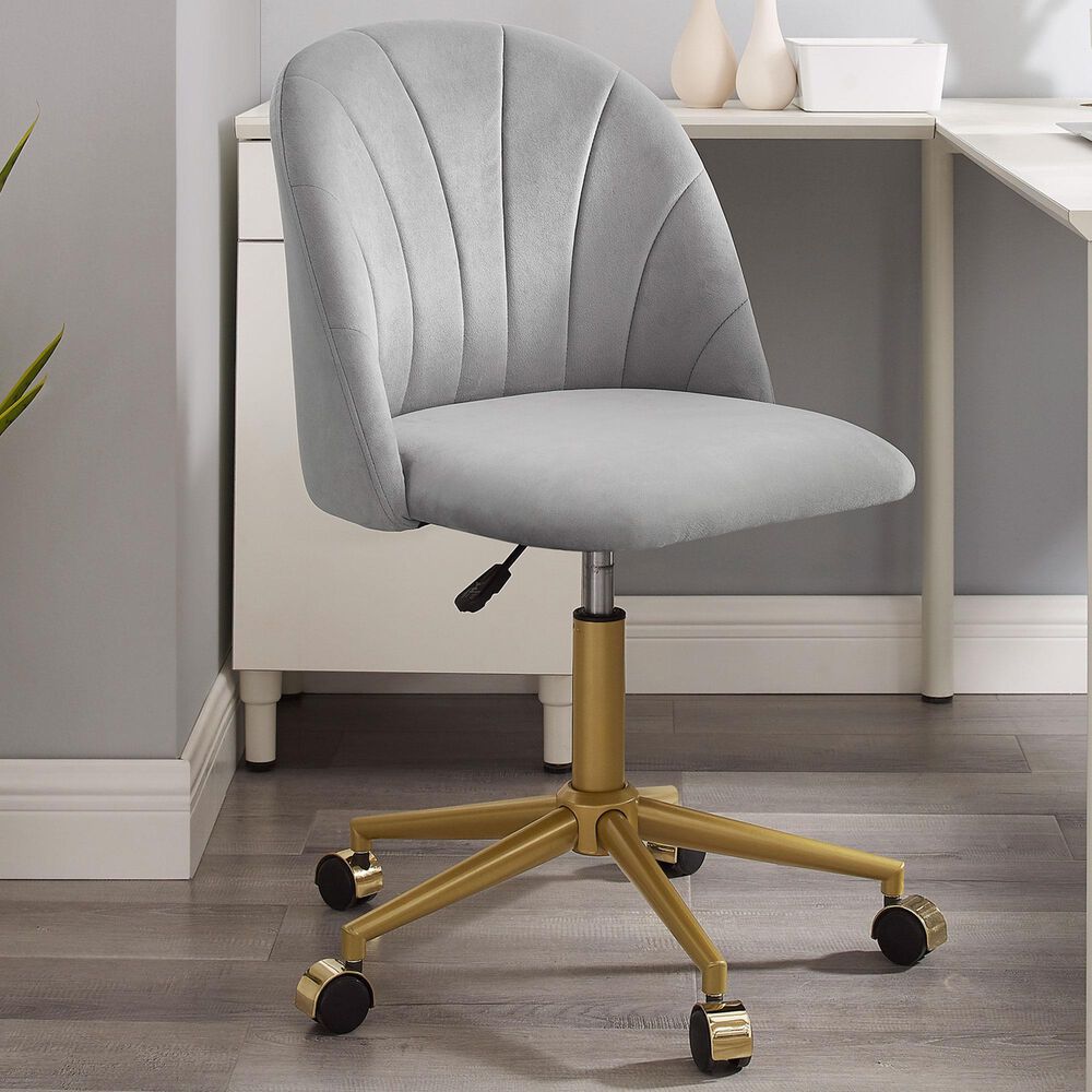 Linon Home Decor Adalynn Swivel Desk Chair with Gray Cushion in Gold, , large