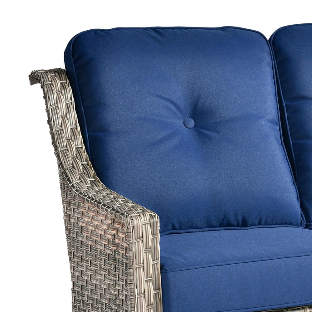 HOMLUX Outdoor Rattan Loveseat with Ergonomic in Navy Blue, , large