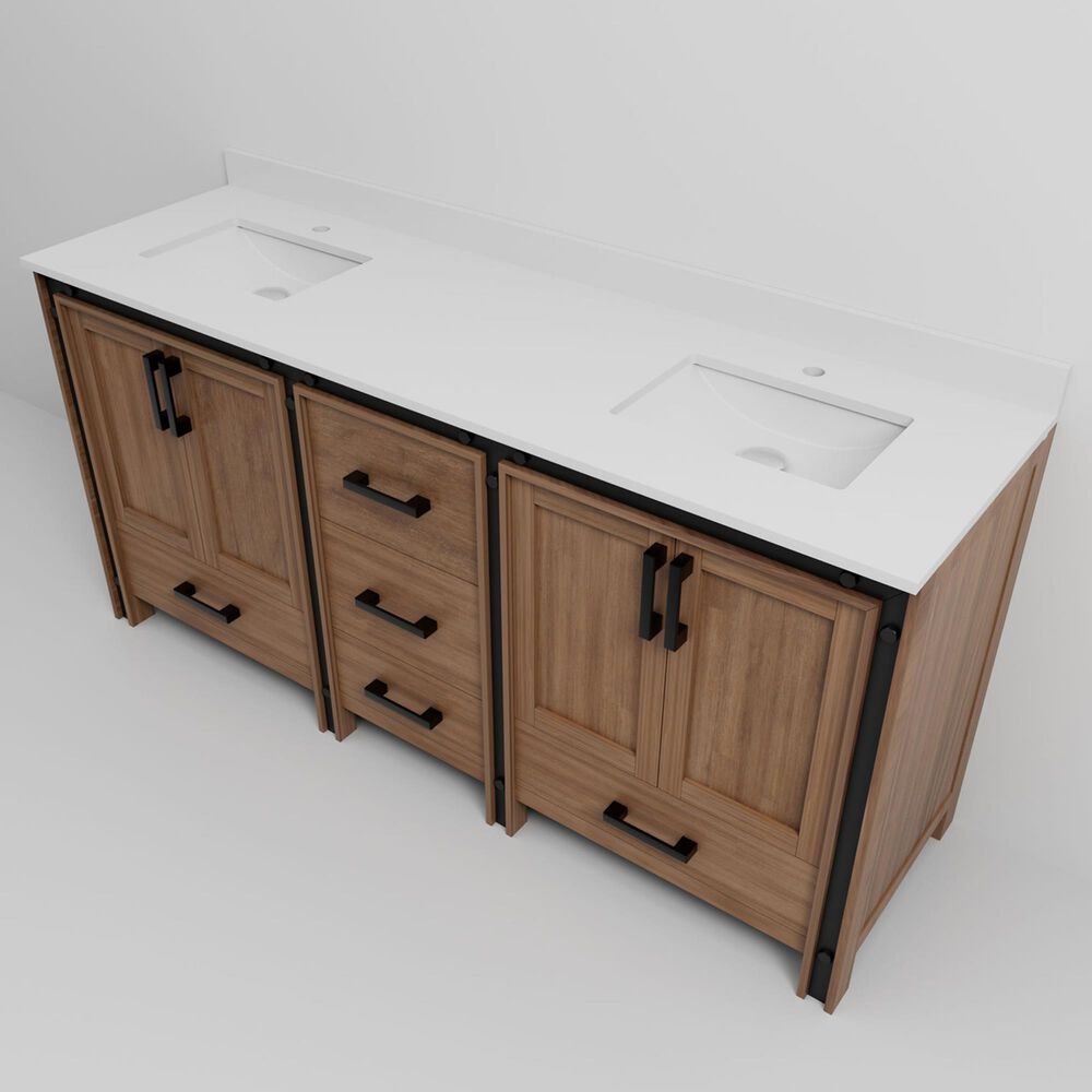 Lexora Home Ziva 72&quot; Double Bathroom Vanity in Rustic Barnwood with 2 cm White Quartz Top and Rectangular Sinks, , large