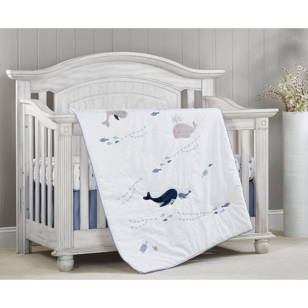 Oxford Baby Whale of a Time 3-Piece Baby Crib Nursery Bedding Set in White and Blue, , large