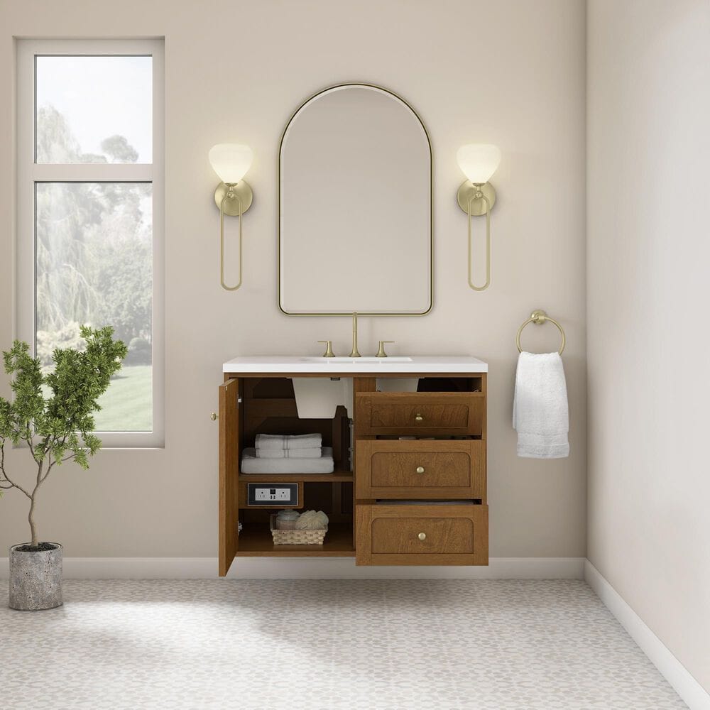 James Martin Laurent 36" Single Bathroom Vanity in Honey Oak with 3 cm Victorian Silver Silestone Top and Rectangular Sink, , large