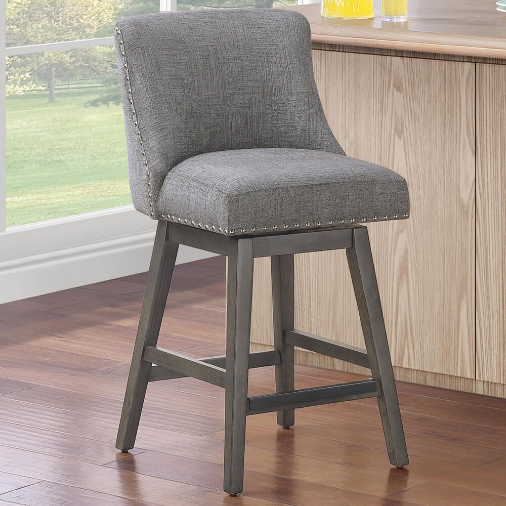 OSP Home Granville Swivel Counter Stool with Charcoal Upholstered in Grey, , large
