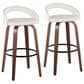 LumiSource Grotto Swivel Bar Stool with White Faux Leather Upholstery in Walnut Wood and Black (Set of 2), , large