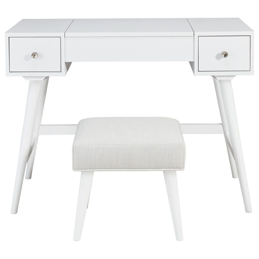 Ashley Thadamere Vanity with Stool in White, , large