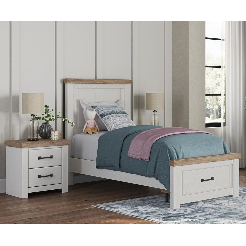 Ashley Savonport Twin Storage Bed with Nightstand in White and Brown, , large