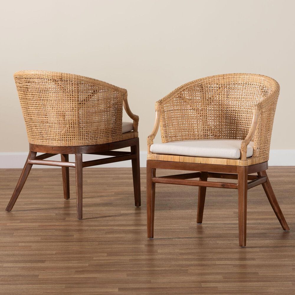 Baxton Studio Lumajang Arm Chair in Light Honey and Walnut Brown (Set of 2), , large