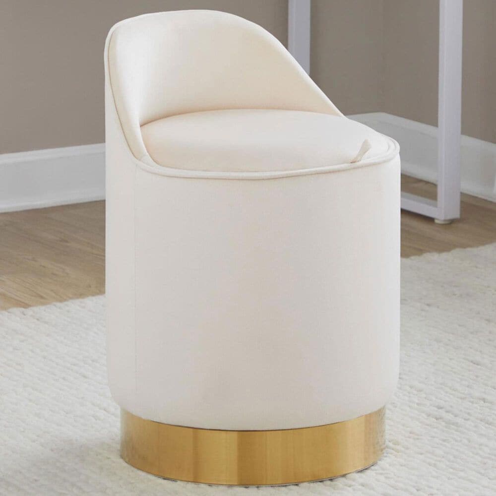 Lumisource Marla Vanity Stool with Cream Upholstered in Gold, , large