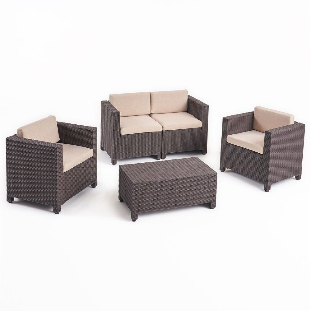 Noble House Waverly 4-Piece Patio Chat Set in Beige, , large