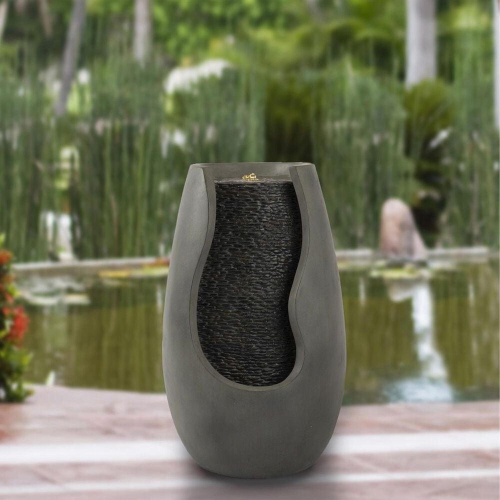 Timberlake Pure Garden 14" Concrete Pot Zen Fountain in Stone Gray, , large