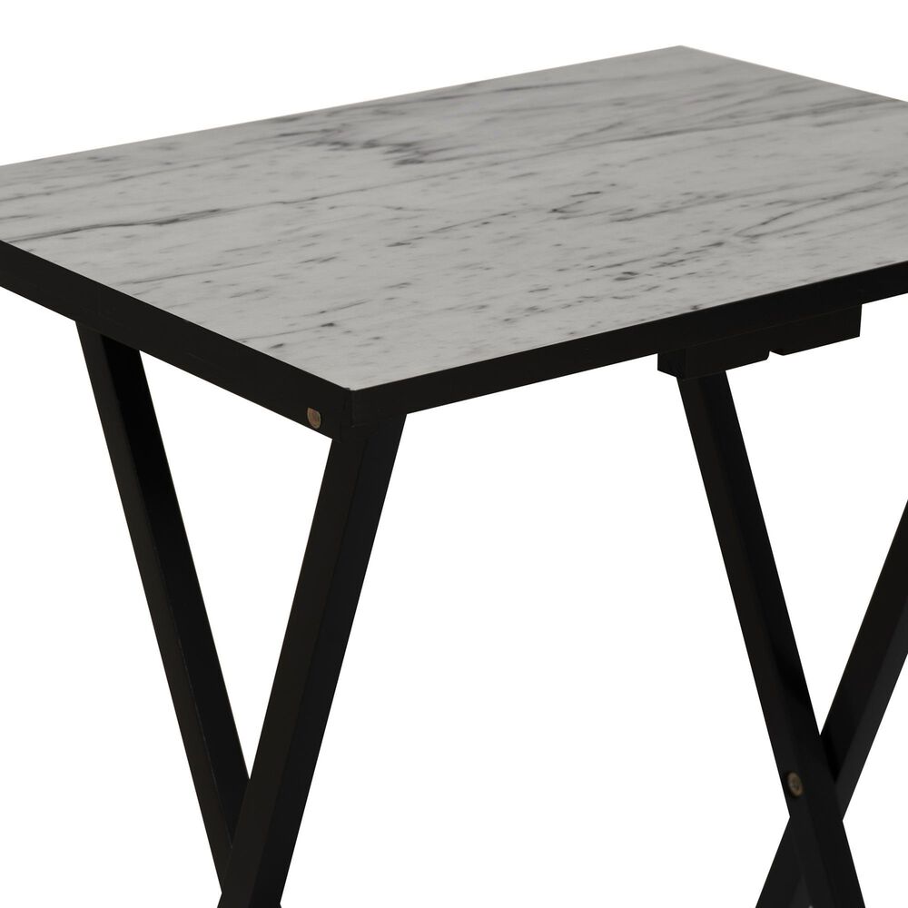 Linon Home Decor Talia Folding TV Tray Table Set with Stand in Black and White (Set of 4), , large