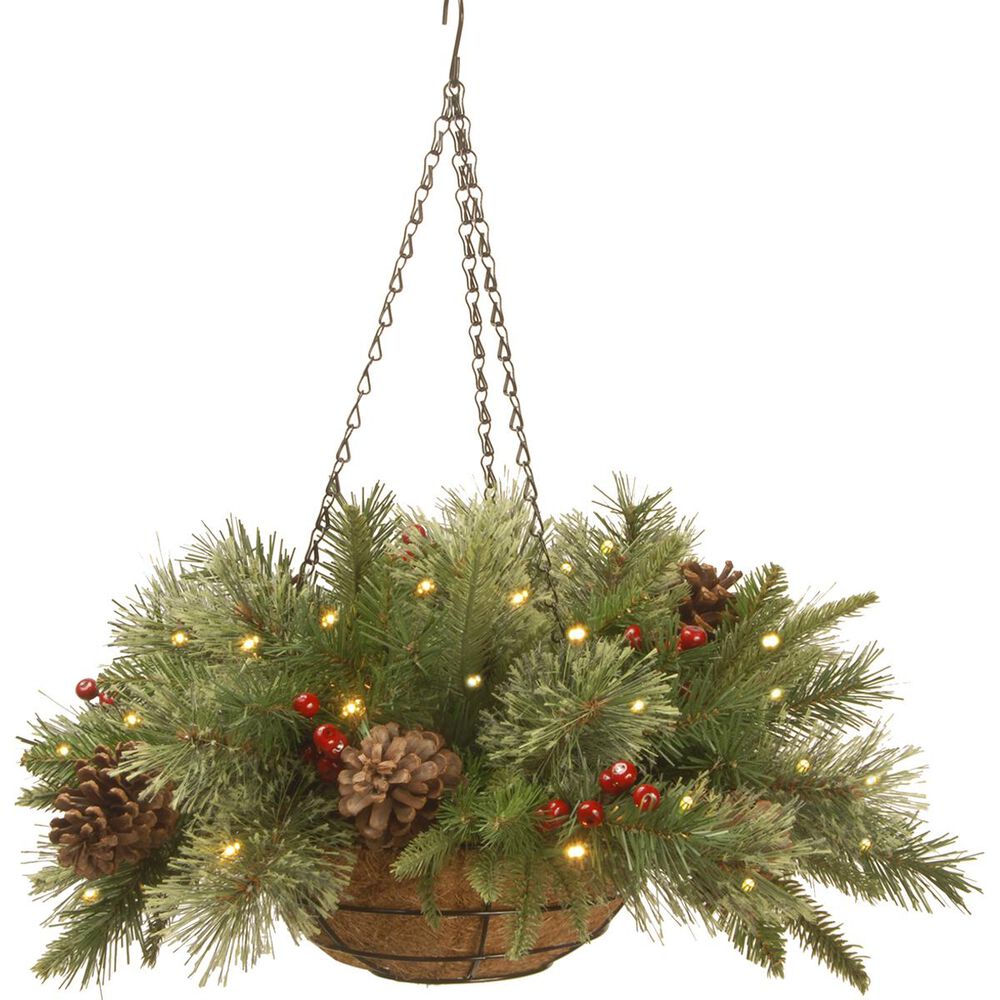 National Tree 20" Colonial Hanging Basket with Battery Operated Warm White LED Lights, , large