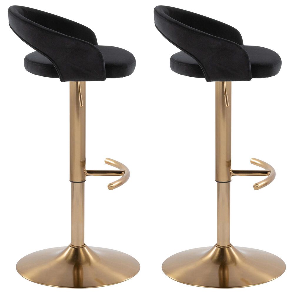 LumiSource Grotto Adjustable Bar Stool with Black Velvet Upholstery in Gold (Set of 2), , large