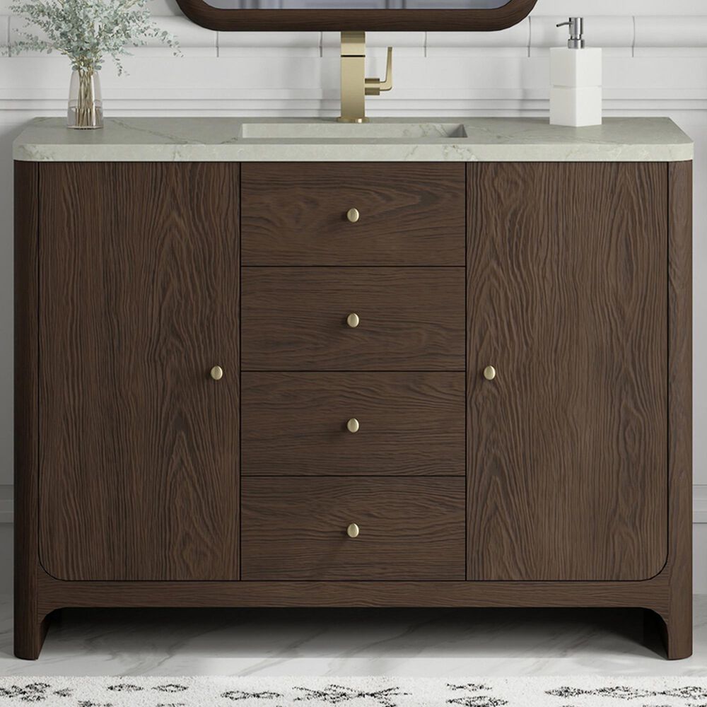 James Martin Vanities Gracyn 48" Single Bathroom Vanity in Sable with 3 cm Victorian Silver Quartz Top and Rectangular Sink, , large