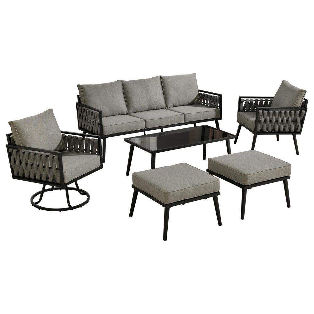 HOMLUX 6-Piece Patio Conversation Set with Woven Sling Fabric in Dark Gray, , large